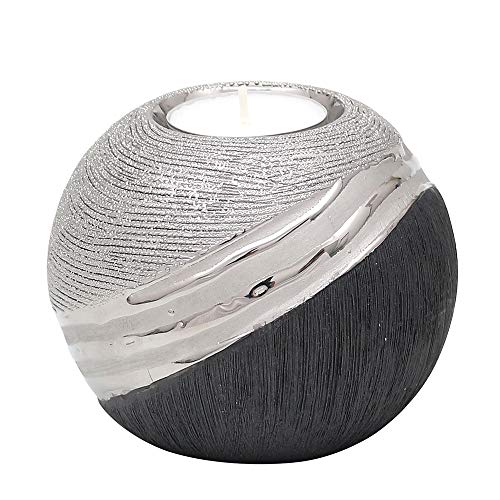 Dekohelden24 Edler moderner Deko Designer Keramik Teelichthalter in Silber-grau, 10 cm von Dekohelden24