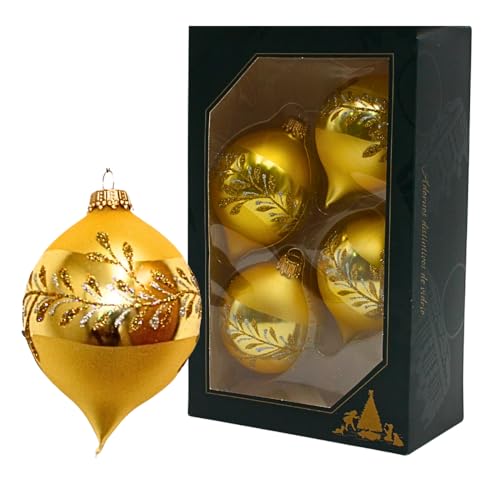 Glas Christbaumschmuck - 4er Set Zwiebel matt Gold mit Glitter Dekor, 9 cm, mit goldenem Krönchen Glas Christbaumschmuck - 4er Set Zwiebel matt Gold mit Glitter Dekor, 9 cm, mit goldenem Krönchen von Dekohelden24