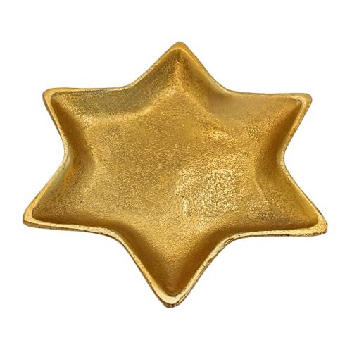 Goldene Schale, Dekoteller, Gebäckteller, Servierteller, Dekotablett, Dekoschale sternförmig aus Metall in Gold, Größe: L/B/H 21 x 21 x 2cm. von Dekohelden24