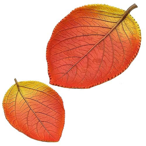 Herbstblatt - Herbstschale - Dekoschale in Blattform als 2er Set, Maße L/B/H 25 x 13 x 7 und 16,5 x 12 x 2,5 cm, Oval von Dekohelden24