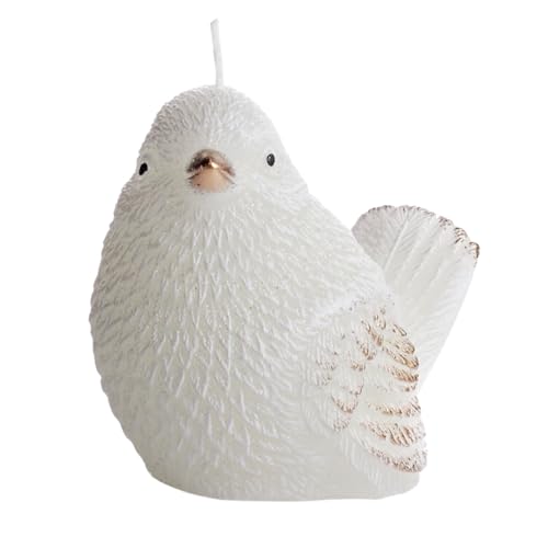 Hochwertige Kerze als Vogel in Weiß mit goldenen Details und Glitter, Größe: L/B/H ca. 8 x 6 x 8 cm von Dekohelden24