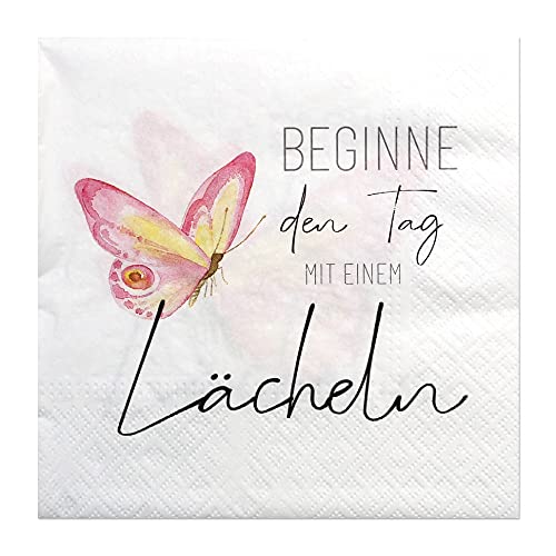 Hochwertige Papierservietten/Tafel-Servietten/Brunchservietten, Deko-Serviette, Motiv: Beginne den Tag mit einem Lächeln. L/H 33 x 33 cm. Menge 40 Stück. von Dekohelden24