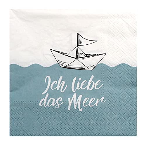 Hochwertige Papierservietten/Tafel-Servietten/Brunchservietten, Deko-Serviette, Motiv: Ich Liebe das Meer. L/H 33 x 33 cm. Menge 40 Stück. von Dekohelden24