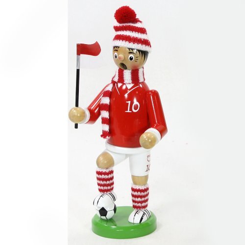 Hochwertiger Räuchermann Modell " FUSSBALLER rot - weiss " Größe ca. 20cm von Dekohelden24