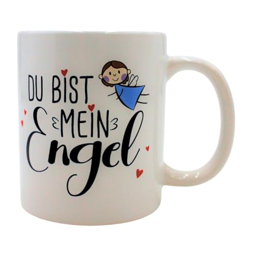 Kaffeebecher - Tasse aus Steingut, Motiv: Du bist mein Engel. Größe H/Ø: 9 x 8 cm, Fassungsvermögen 300 ml, in Geschenkkarton. von Dekohelden24