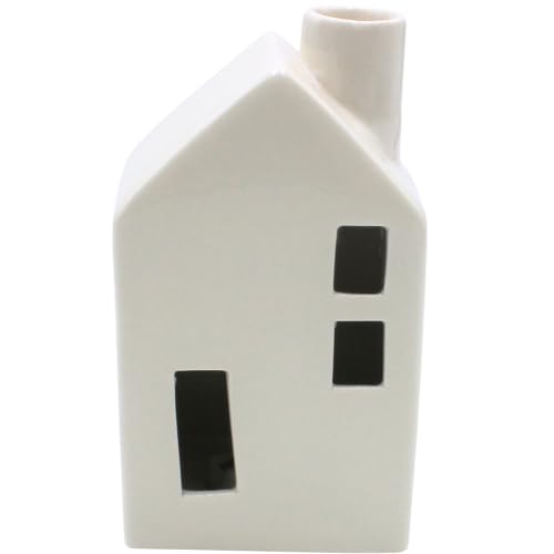 LED Keramik Haus als Stabkerzenhalter in weiß, für 1 Stabkerze, Größe L/B/H: ca. 6 x 8 x 14 cm von Dekohelden24