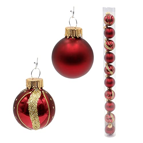 Lauschaer Christbaumschmuck - 10er Set Minikugeln in Bordeaux und Gold, verschiedenen Designs, Uni und dekoriert, mit Goldkrönchen, Größe Ø ca. 3 cm von Dekohelden24