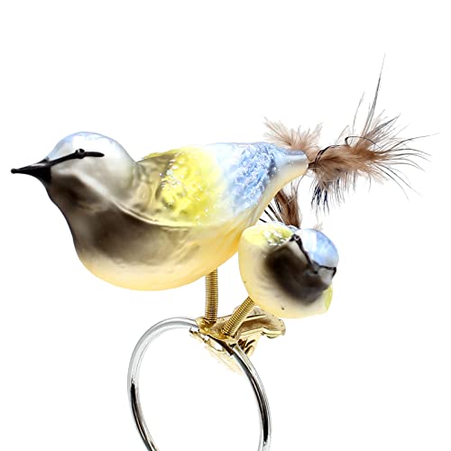 Lauschaer Christbaumschmuck - 2 Glasvögel auf einem Clip, naturgetreue Meisen mit Schwanzfeder und Glitter - Dekor, Größe ca. 9 cm von Dekohelden24