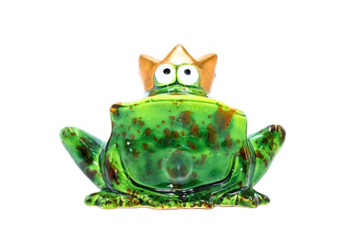 Lustiger Deko-Frosch mit Goldener Krone/Froschkönig, aus Keramik, in grün, für Heim, Garten, Terrasse oder Teich, Größe: L/B/H ca. 6 x 12 x 9 cm von Dekohelden24