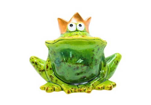 Lustiger Deko-Frosch mit Goldener Krone/Froschkönig, aus Keramik, in grün, für Heim, Garten, Terrasse oder Teich, Größe: L/B/H ca. 9 x 16 x 12 cm von Dekohelden24