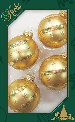 ORIGINAL LAUSCHAER Christbaumschmuck - 4er Set Kugeln Satin Gold mit Glitter Dekor, 6,7 cm, mit goldenem Krönchen + 50 Schnellaufhänger in Gold GRATIS zu Ihrer Bestellung dazu ! von Dekohelden24