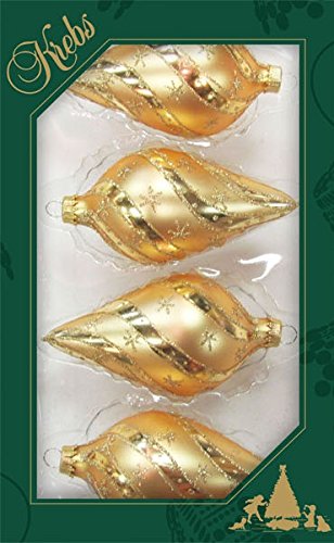 ORIGINAL LAUSCHAER Christbaumschmuck - 4er Set Spitze Kugeln Satin Gold mit Glitter Dekor, mit goldenem Krönchen + 50 Schnellaufhänger in Gold GRATIS zu Ihrer Bestellung dazu ! von Dekohelden24
