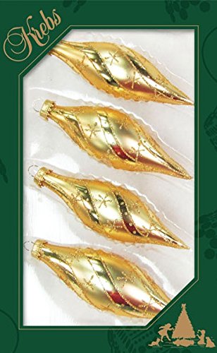 ORIGINAL LAUSCHAER Christbaumschmuck - 4er Set ovale Kugeln Satin Gold mit Glitter Dekor, mit goldenem Krönchen + 50 Schnellaufhänger in Gold GRATIS zu Ihrer Bestellung dazu ! von Dekohelden24