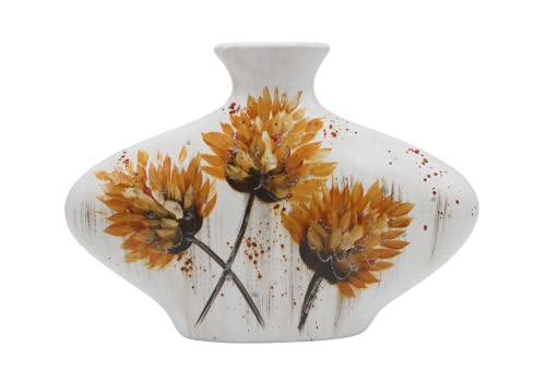 Ovale Keramik Vase mit Hortensie, gelb-orange, Handarbeit, Größe: L/B/H ca. 7 x 30 x 20 cm von Dekohelden24