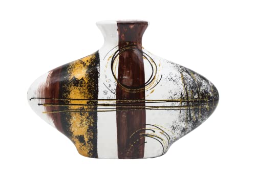 Ovale Keramik Vase mit abstraktem Muster, schwarz/braun/Gold, Größe: L/B/H ca. 7 x 30 x 20 cm von Dekohelden24