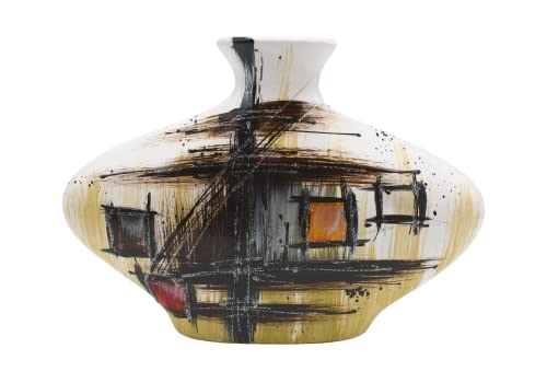 Ovale Keramik Vase mit abstraktem Muster, schwarz/braun/Silber, Handarbeit, Größe: L/B/H ca. 7 x 30 x 20 cm von Dekohelden24