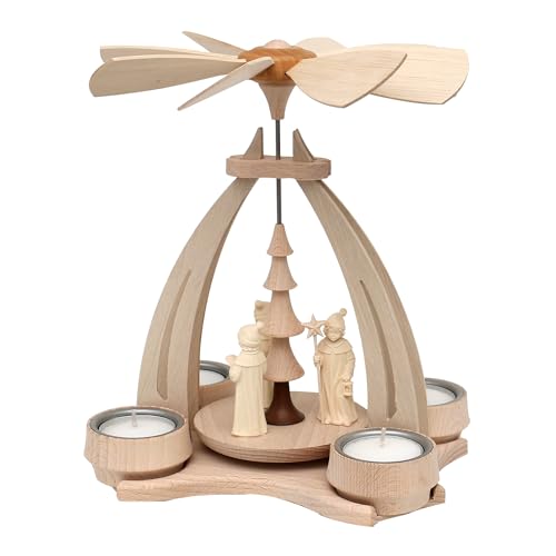 ***Pyramide aus Buchenholz mit 3 Handgeschnitzten Tiroler Kurrendesänger/Figuren für 4 Teelichter L/B/H ca. 18 x 14 x 24 cm, von Dekohelden24