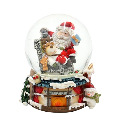 Schneekugel Rentier im Sessel und Weihnachtsmann, auf Kamin Sockel, L/B/H/Ø Kugel 8 x 7 x 8,8 cm Ø 6,5 cm von Dekohelden24