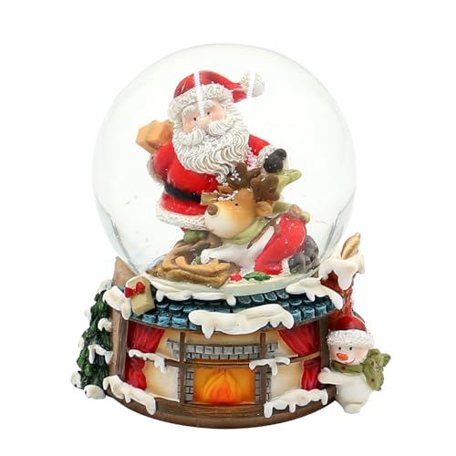 ***Schneekugel Rentier und Weihnachtsmann, auf Kamin Sockel, L/B/H/Ø Kugel 8 x 7 x 8,8 cm Ø 6,5 cm von Dekohelden24