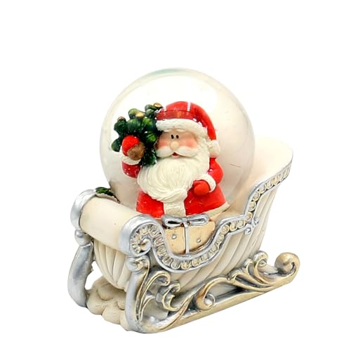 Schneekugel Santa im weißem Weihnachtsschlitten, L/B/H/Ø Kugel 7 x 4,5 x 7 cm Ø 4,5 cm, Weiß von Dekohelden24