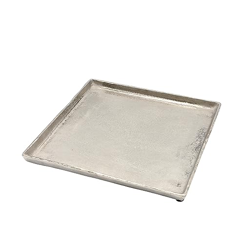 Silberner Teller, Tablett aus Metall, Keksteller, Naschteller, Dekoteller, quadratisch, Größe: H/Ø ca. 2 x 25 cm von Dekohelden24