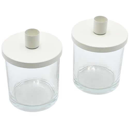 Stabkerzenhalter - Dekorationsglas - Glas mit Deckel für 1 Stabkerze als 2er Set, weiß, Glas zum individuellen Dekorieren, Größe H/Ø: ca.12 x 9 cm Stabkerzenhalter - Dekorationsglas - Glas mit Deckel für 1 Stabkerze als 2er Set, weiß, Glas zum individuellen Dekorieren, Größe H/Ø: ca.12 x 9 cm von Dekohelden24