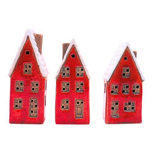 Stadthäuser, Keramikhäuser, Dekohäuser, Dekohaus als 3er Set aus Steingut in rot mit weißem Dach, Lieferumfang 3 Dekohäuser, Größe L/B/H ca. 6 x 5 x 16 cm. Stadthäuser, Keramikhäuser, Dekohäuser, Dekohaus als 3er Set aus Steingut in rot mit weißem Dach, Lieferumfang 3 Dekohäuser, Größe L/B/H ca. 6 x 5 x 16 cm. von Dekohelden24