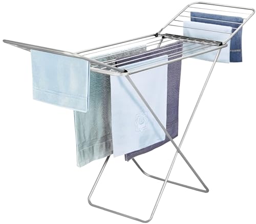 Dekohome Faltbarer Wäscheständer aus Metall mit Flügeln und Fläche von 20 m, Wäscheständer im Innen- oder Außenbereich, 182 cm Länge x 56 cm Breite x 107 cm Höhe, Grau von Dekohome