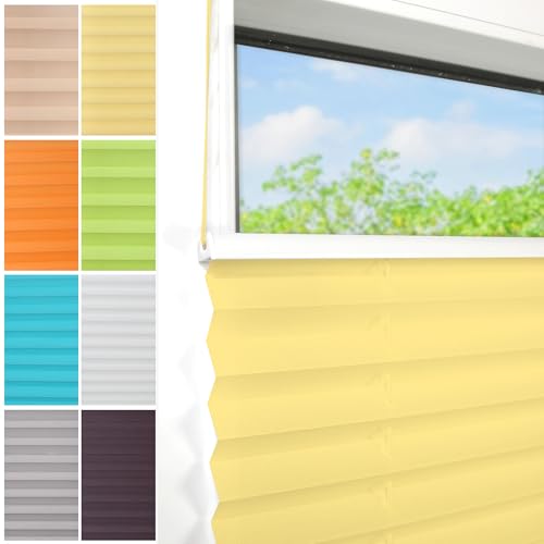 Plissee Ohne Bohren klemmfix,90x110cm（BxH,Gelb,Easyfix Faltrollo mit Klemmträger, Klemmfix ohne Bohren, Lichtschutz, Verschpannt von Dekohome