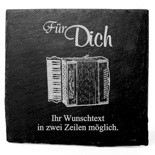Deko Schiefer Untersetzer personalisiert Akkordeon Ziehharmonika - Für Dich - 11x11cm Schwarz Bierdeckel Tischdeko Bieruntersetzer Weinuntersetzer von Dekolando