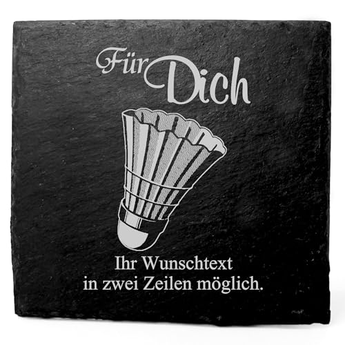 Deko Schiefer Untersetzer personalisiert Badminton Federball - Für Dich - 11x11cm Schwarz Bierdeckel Tischdeko Bieruntersetzer Weinuntersetzer von Dekolando