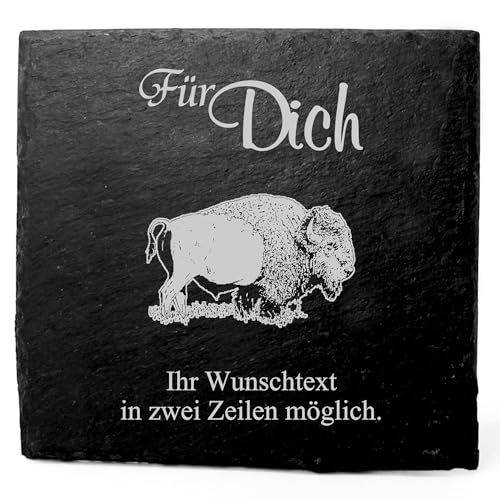 Deko Schiefer Untersetzer personalisiert Bison - Für Dich - 11x11cm Schwarz Bierdeckel Tischdeko Bieruntersetzer Weinuntersetzer von DEKOLANDO