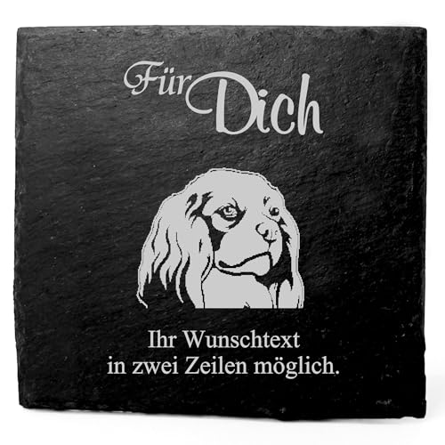 Deko Schiefer Untersetzer personalisiert Cavalier King Charles Spaniel - Für Dich - 11x11cm Schwarz Bierdeckel Tischdeko Bieruntersetzer Weinuntersetzer von DEKOLANDO