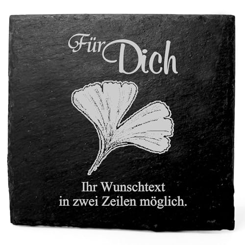 Deko Schiefer Untersetzer personalisiert Ginkgo - Für Dich - 11x11cm Schwarz Bierdeckel Tischdeko Bieruntersetzer Weinuntersetzer von Dekolando