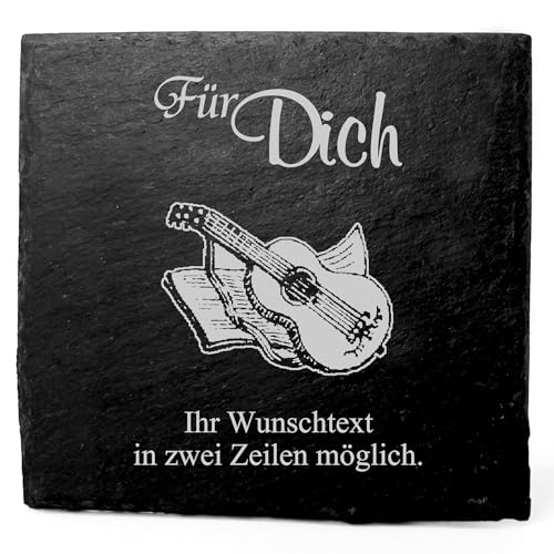 Deko Schiefer Untersetzer personalisiert Gitarre mit Notenbuch - Für Dich - 11x11cm Schwarz Bierdeckel Tischdeko Bieruntersetzer Weinuntersetzer von Dekolando