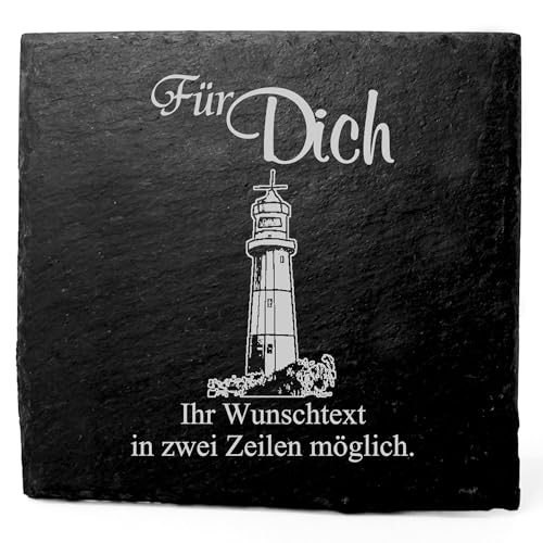 Deko Schiefer Untersetzer personalisiert Insel Borkum Leuchtturm - Für Dich - 11x11cm Schwarz Bierdeckel Tischdeko Bieruntersetzer Weinuntersetzer von DEKOLANDO