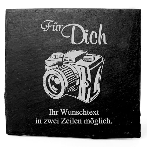 Deko Schiefer Untersetzer personalisiert Kamera - Für Dich - 11x11cm Schwarz Bierdeckel Tischdeko Bieruntersetzer Weinuntersetzer von Dekolando