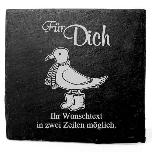 Deko Schiefer Untersetzer personalisiert Möwe mit Schal - Für Dich - 11x11cm Schwarz Bierdeckel Tischdeko Bieruntersetzer Weinuntersetzer von Dekolando