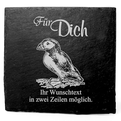 Deko Schiefer Untersetzer personalisiert Papageitaucher Puffin - Für Dich - 11x11cm Schwarz Bierdeckel Tischdeko Bieruntersetzer Weinuntersetzer von Dekolando