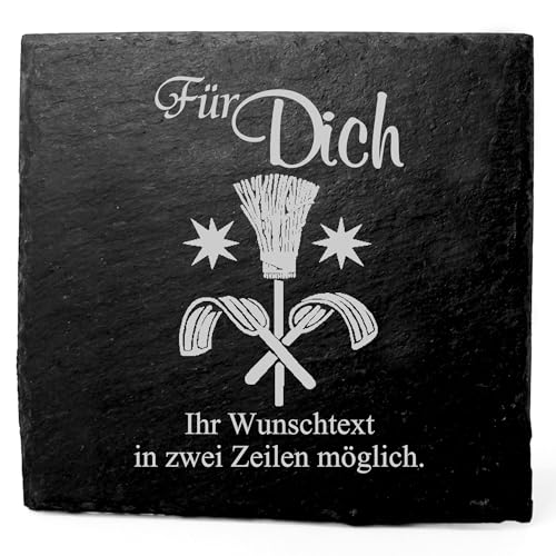 Deko Schiefer Untersetzer personalisiert Schornsteinfeger - Für Dich - 11x11cm Schwarz Bierdeckel Tischdeko Bieruntersetzer Weinuntersetzer von DEKOLANDO