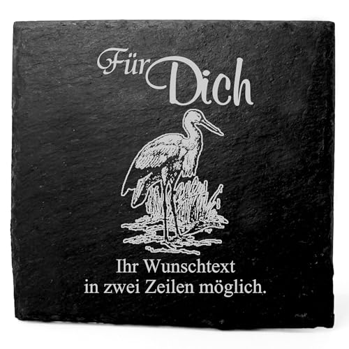 Deko Schiefer Untersetzer personalisiert Storch - Für Dich - 11x11cm Schwarz Bierdeckel Tischdeko Bieruntersetzer Weinuntersetzer von Dekolando