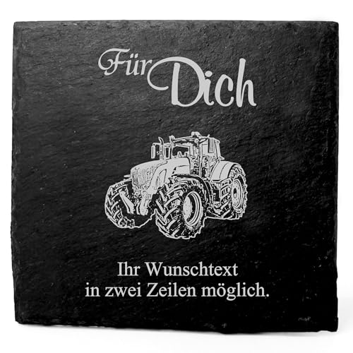 Deko Schiefer Untersetzer personalisiert Traktor - Für Dich - 11x11cm Schwarz Bierdeckel Tischdeko Bieruntersetzer Weinuntersetzer von Dekolando