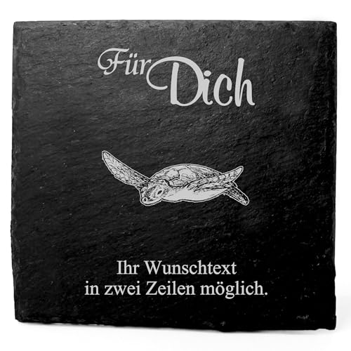 Deko Schiefer Untersetzer personalisiert Wasserschildkröte - Für Dich - 11x11cm Schwarz Bierdeckel Tischdeko Bieruntersetzer Weinuntersetzer von Dekolando