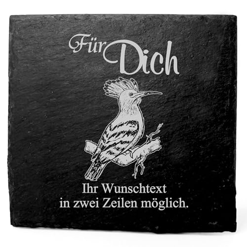 Deko Schiefer Untersetzer personalisiert Wiedehopf - Für Dich - 11x11cm Schwarz Bierdeckel Tischdeko Bieruntersetzer Weinuntersetzer von Dekolando