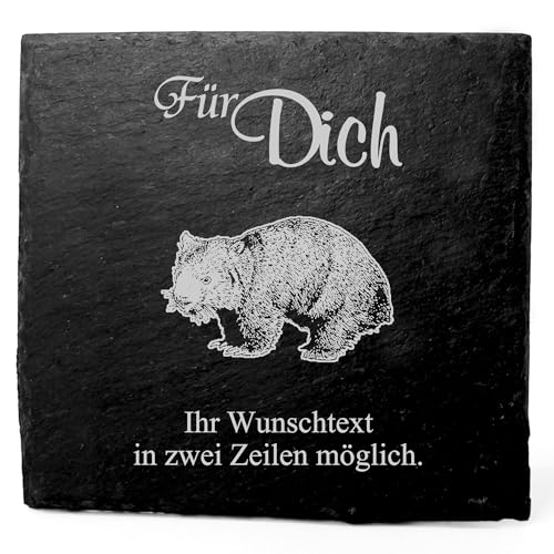 Deko Schiefer Untersetzer personalisiert Wombat - Für Dich - 11x11cm Schwarz Bierdeckel Tischdeko Bieruntersetzer Weinuntersetzer von DEKOLANDO