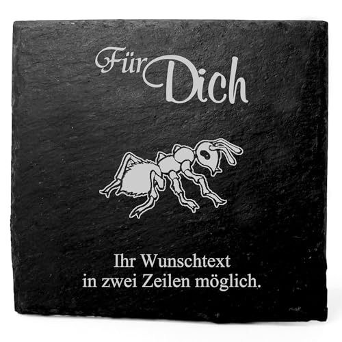 Deko Schiefer Untersetzer personalisiert helle Ameise - Für Dich - 11x11cm Schwarz Bierdeckel Tischdeko Bieruntersetzer Weinuntersetzer von Dekolando