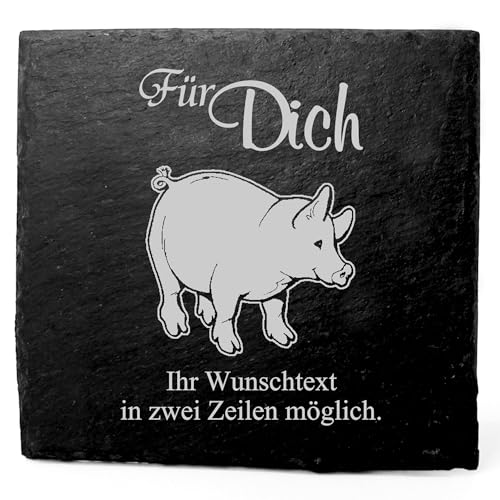 Deko Schiefer Untersetzer personalisiert niedliches Schwein - Für Dich - 11x11cm Schwarz Bierdeckel Tischdeko Bieruntersetzer Weinuntersetzer von Dekolando