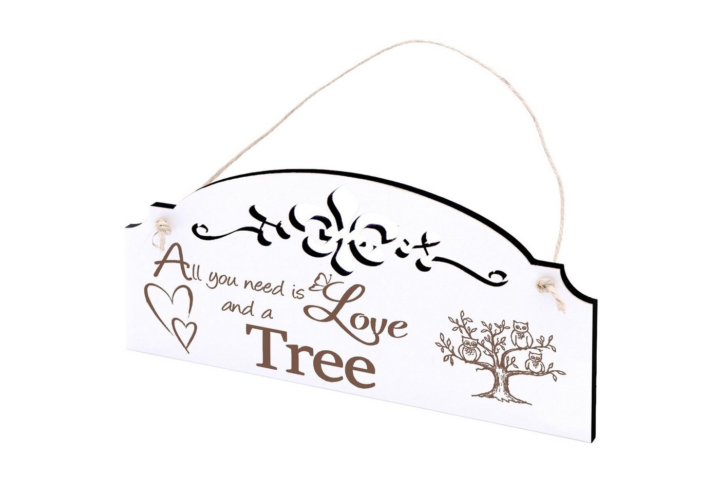 Dekolando Hängedekoration Baum mit Eulen Deko 20x10cm All you need is Love von Dekolando