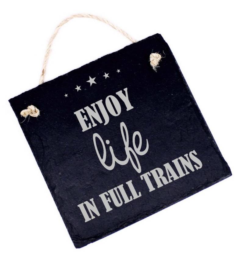 Dekolando Hängedekoration Denglisch Schild graviert ENJOY LIFE IN FULL TRAINS von Dekolando