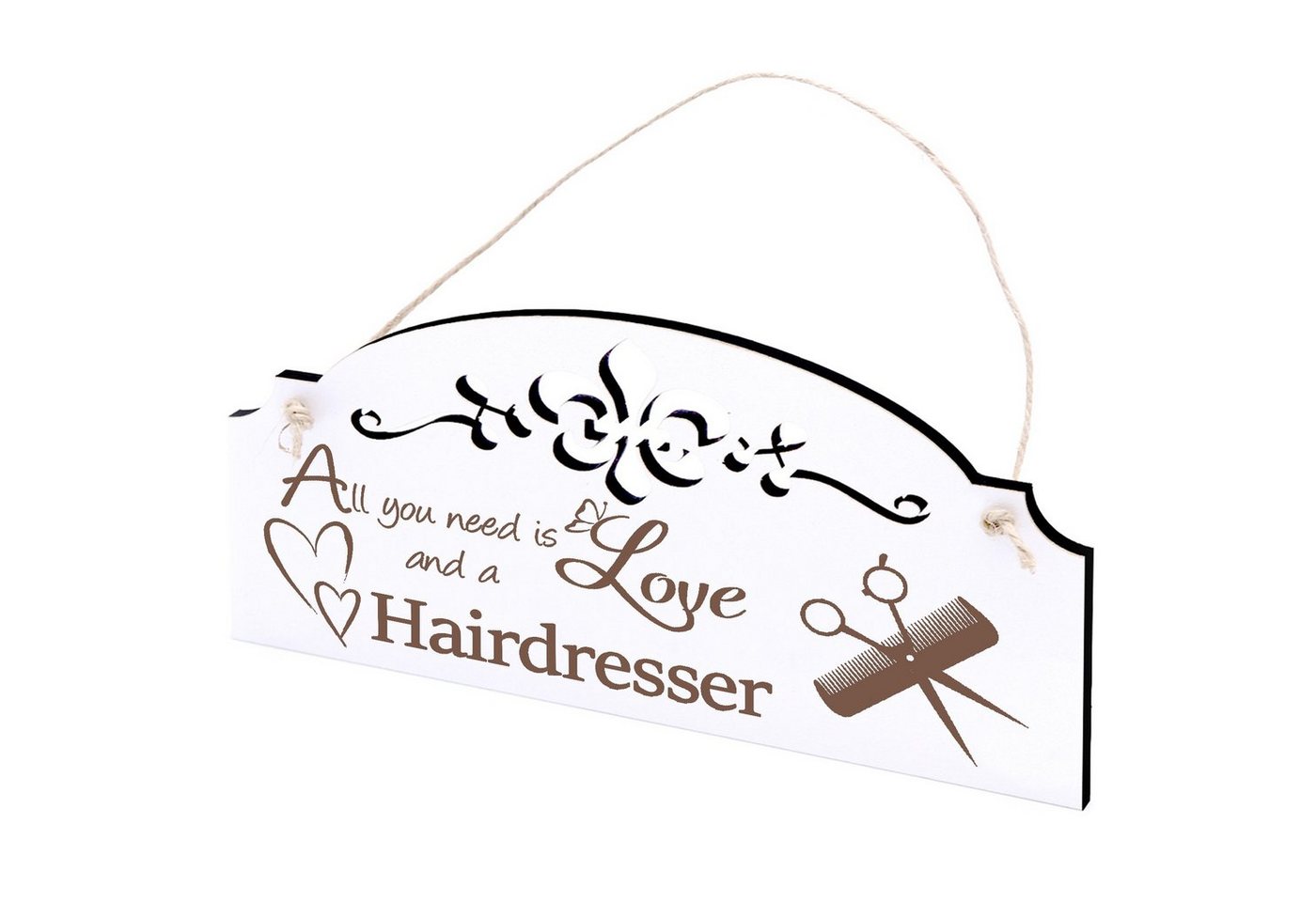 Dekolando Hängedekoration Friseur Schere und Kamm Deko 20x10cm All you need is Love von Dekolando